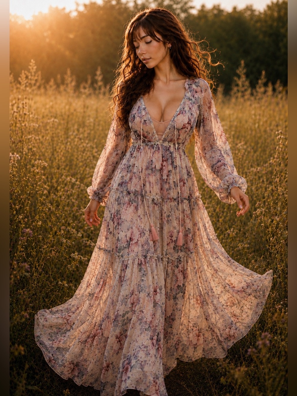 Floating in a Daydream meadow flowers blooming floaty maxi overlay dress